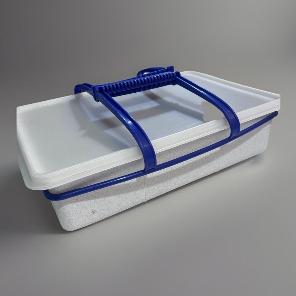 Vintage Tupperware Tuppercraft Sewing Craft Tackle Box Organizer Gray Blue